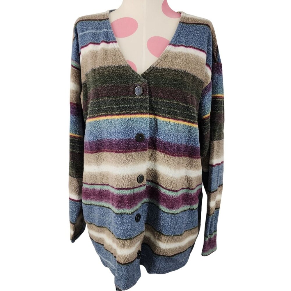 Women's Vintage Sunbelt Sportswear Fleece Button Down Jacket Sweater L/XL